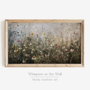 Wildflower Landscape Frame TV Art, Spring Samsung Frame Art, Farmhouse Home Decor, Dark Cottage Decor, Floral Wall Art