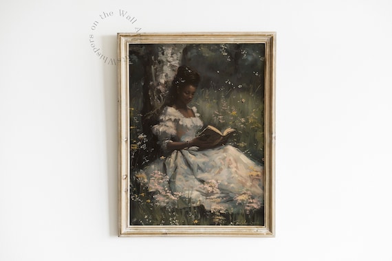 Vintage Black Art, Summer Decor, Moody Victorian Art, African American Printable Wall Art, Black Woman Wall Art Print, Light Academia Art