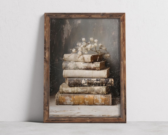 Light Academia Digital Print Winter Bookish Decor Vintage Christmas Printable Wall Art Holiday Book Art Still Life Oil Painting Xmas Decor