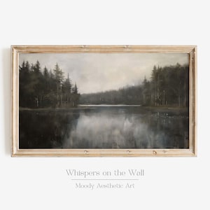 Lake Frame TV Art, Stimmungsvolle Landschaftsmalerei, Lake House Decor, Natur Digitale Kunst, Wald Wandkunst