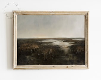 Moody Landscape Painting Marsh Wall Art Dark Academia Decor Living Room Art Nature Printable Wall Art Dark Art Print Vintage Digital Art