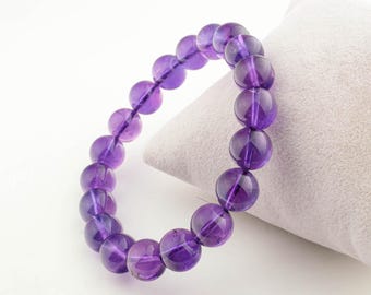 8A+ Quality Amethyst Natural Stone Bracelet,Genuine Amethyst  Beads 10mm