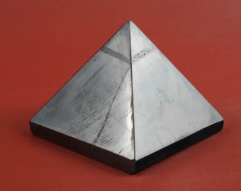 Shungite Crystal Pyramid 7cm, Natural Stone Carved and Polished Pyramid