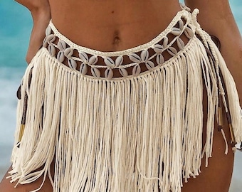 Pareo-rok bohoschelp, handgemaakte gehaakte strandjurk, katoenen kanten wikkelrok, bikinitop, strandkleding festival