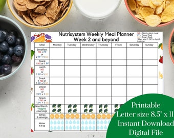 Printable Nutrisystem Meal Planner and Tracker - Instant Download - Plain & Colorful