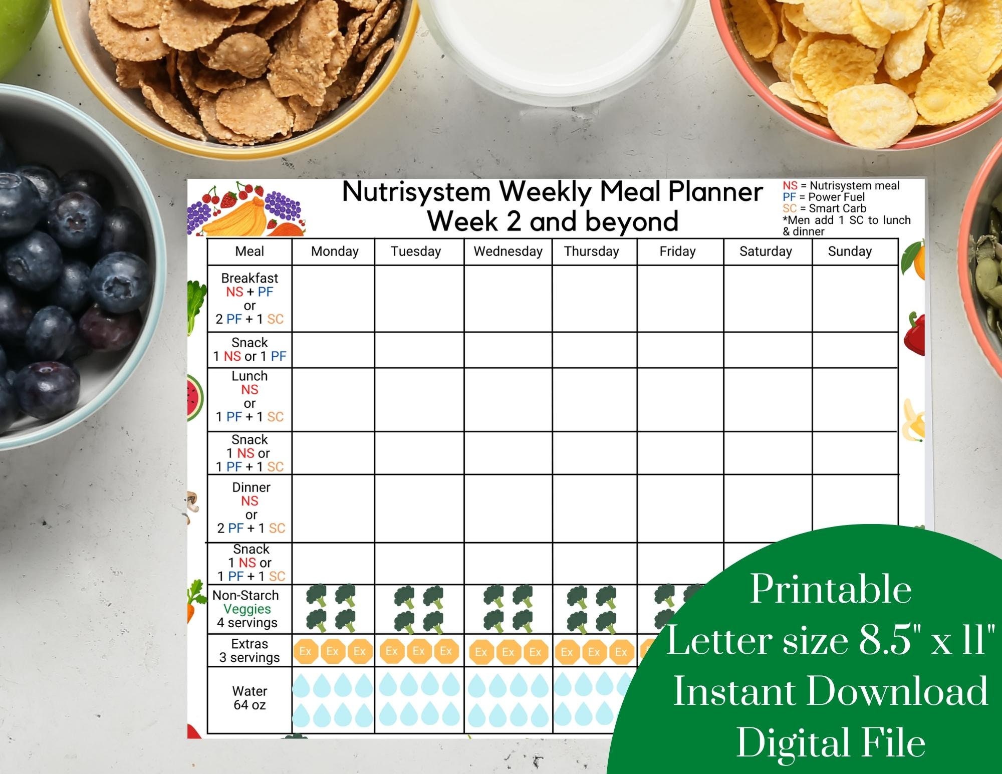 Printable Nutrisystem Meal Planner and Tracker Instant Download Plain