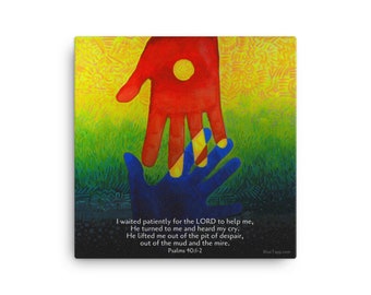 He Lifted Me Out of the Pit - Print on Canvas - 12"x12" FREE SHIPPING