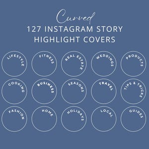 127 portadas de historias destacadas de Instagram curvas en azul / Íconos minimalistas de IG / Kit estético para redes sociales / Paquete de redes sociales en azul para Instagram