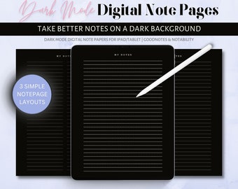 Digital Note Paper, Dark Mode, Lined, Dotted, Note Templates | For IPad & Tablet