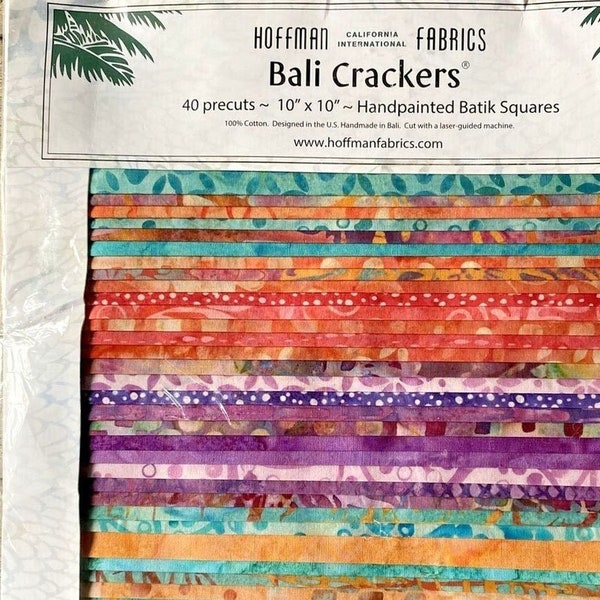 Lorikeet Bali Crackers 10"x10", 40 Precut Ten Inch Pieces, Hoffman Batik #BC-298-Lorikeet, Handpainted Batik Squares, RARE Discontinued