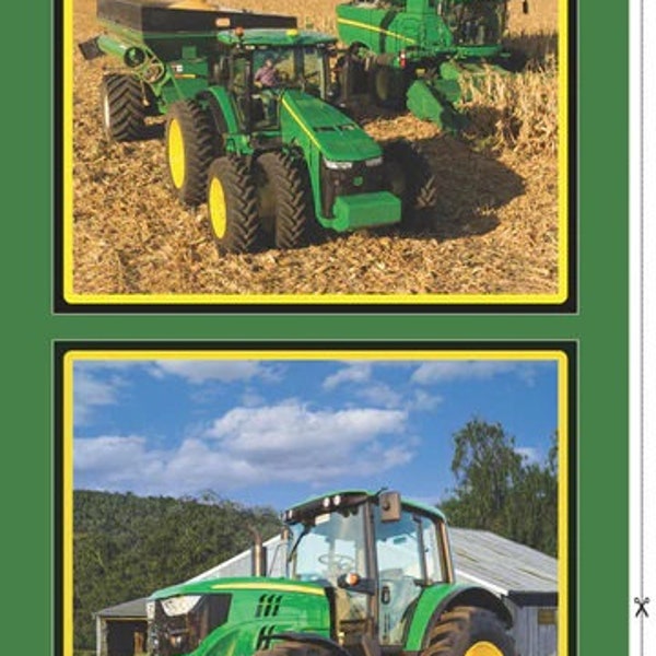 John Deere Tractor Fabric Panel 24"x43", Green Tractor, Farm Tractor Bed Quilt Wall Hanging