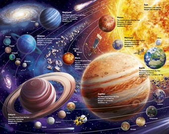 RARE Solar System 2 Fabric Panel 36&quot;x43&quot;, ML3402-2C David Textiles, Galaxy Solar Gift Quilt Stars Planets Outer Space Discontinued Fabric