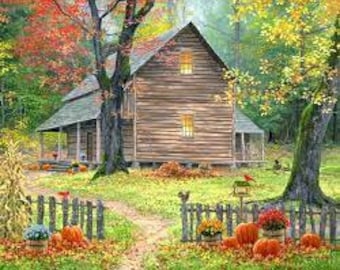 Paneel herfsthuis 36 x 43 inch herfstpompoenstof digitaal bedrukt ML32121C1MHS-licenties - David Textiles