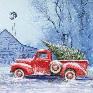 Red Truck Christmas Fabric Panel 44&quot;x36&quot;, Christmas Truck Quilt Gift, Holiday Decor,  PD12373 Picture A Christmas by Riley Blake