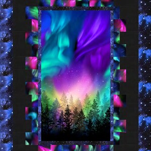 Quilt Kit 48"x68", Aurora Quilt Kit using Fabrics by Timeless Treasures, Night Sky Northern Lights Gift Bed Quilt Lap, Backing Available