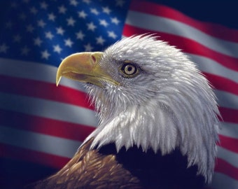 Eagle Flag 2 Fabric Panel 35"x44", ML-3312-2C Licensed by David Textiles, American Flag Eagle, USA Flag