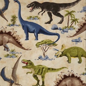 Dinosaur Fabric 1/2 Yard, Dinosaur Gathering, Dinosaur Cotton Fabric by Timeless Treasures, Dinosaur Gift Bed Quilt Wall Hanging