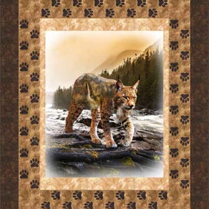 Quilt Kit 58&quot;x60&quot;, Bobcat Quilt Kit using Call of the Wild Fabrics by Hoffman Fabrics, Cat Paws Wild Cat  Gift Bed Quilt Lap Queen