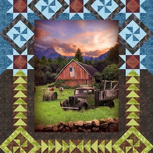 Red Barn Quilt Kit 55&quot;x65&quot;, Canadian or American Panel Choices, Heart and Soul Pattern, Hoffman Fabrics, Hoffman Fabric Panel, Hoffman Batik