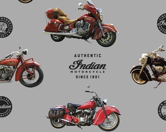 Indian Motorcycle Fabric 1/2 Yard, C7380 Riley Blake, Gray Indian Motorcycle Bed Blanket Quilt Wall Hanging Riding
