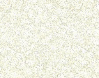 Tela navideña blanca con lunares dorados metálicos G8555-3G de Hoffman, blanca con lunares dorados. Se vende por media yarda.