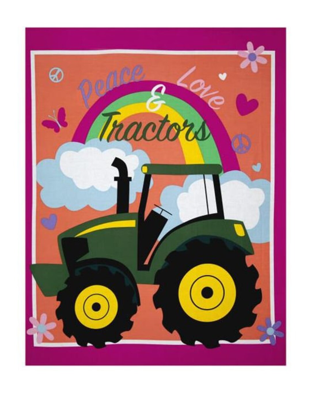 John Deere Girl Fabric Panel 36x42, Tractor Crib Quilt, Green Tractor