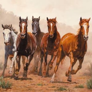 Horse Fabric Panel 43&quot;x36&quot;, Breakaway Fabric Panel door Wild Wings voor David Textiles Inc, Horse Lovers Gift Bed Quilt Wall Hanging