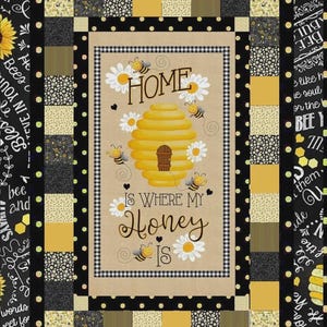 Bee Quilt Kit 50&quot;x68&quot;, Home Is Where My Honey Is fabrics by Timeless Treasures, Honey Bee Gift Quilt Hanging Throw, Backing Available