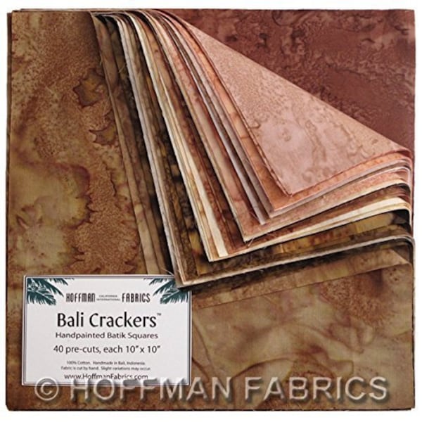 Carmel Bali Crackers 10"x10", BC-606, 40 piezas precortadas de diez pulgadas, cuadrados de batik pintados a mano de Hoffman, RARO descontinuado, camino de edredón de regalo