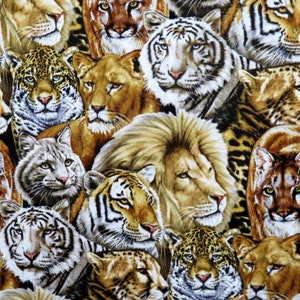 Big Cats 1/2 Yard, 7603-Black von Elizabeth Studios, Tigers Lions Leopard Jaguar Bed Quilt Wandbehang