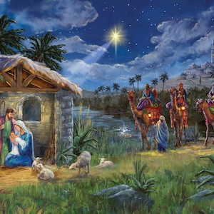 Nativity Fabric Panel 36&quot;x44&quot;, PD15043 Riley Blake Christmas Wishes, Christmas Gift Bed Quilt Wall Hanging