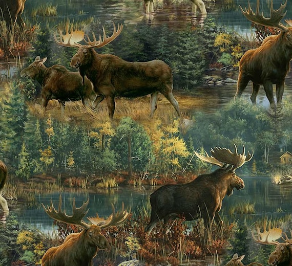 Moose Northwood Fabric 1/2 Yard, DP27543-78 Northwoods by