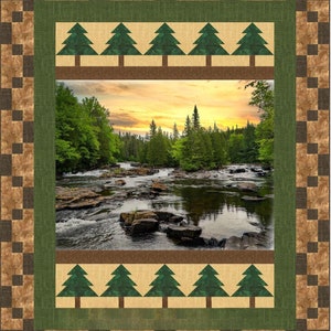 Quilt Kit 60"x72", River Quilt Kit using Call of the Wild Fabrics by Hoffman Fabrics, River Tree Rocks Gift Bed Quilt Lap Queen