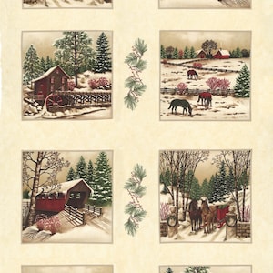 Winter White Christmas Fabric Panel 24 "x43", 6810-19 Moda Holly Taylor fabrics, Winter Geschenk Quilt Wandbehang Tischläufer Bett Quilt