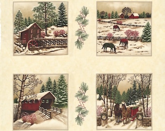 Winter White Christmas Fabric Panel 24&quot;x43&quot;, 6810-19 Moda Holly Taylor fabrics, Winter Gift Quilt Wall Hanging Table Runner Bed Quilt