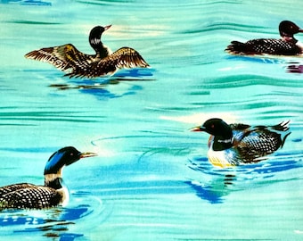 Loons on the Lake Scenic Sold by the Half Yard, Pattern # 4704 Loons by Robert Kaufman Blue, 100% Cotton Woven Fabric