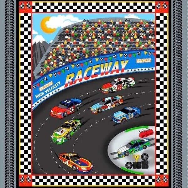 Fast Track Fabric Panel 36"x44", Nascar Race Track Fabric, #1170 Henry Glass