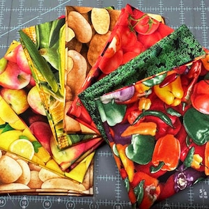 フードファブリック、ファットクォーターパックまたは個別販売、エリザベススタジオフードファブリック、フルーツキルト