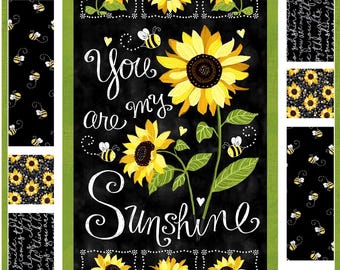 RARE Quilt Kit 39"x53" You Are My Sunshine, fabrics by Timeless Treasures, Sunflower Bees Gifts Bed Quilt, Sunflowers Backing Available