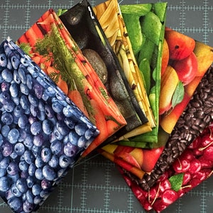 Food Fabric, Sold by Fat Quarters Pack or Individually, Elizabeth Studios Food Fabric, Fruit Quilt