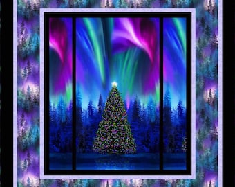 Winter Solstice Quilt Kit, Aurora Fabrics, Christmas Lights Tree Panel (62"x66")