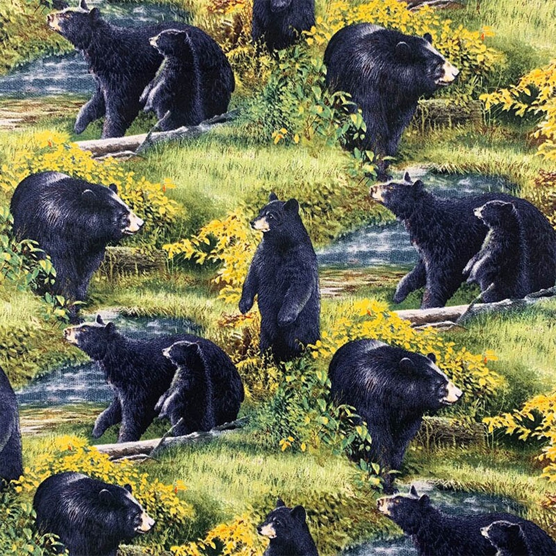Black Bear Fabric 1/2 Yard CP59986 Basic Black Scenic by Wild Etsy