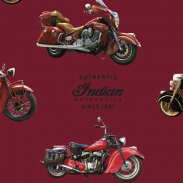 Indian Motorcycle Fabric 1/2 Yard, C7380 Riley Blake, Indian Motorcycle Bed Blanket Quilt Wall Hanging Riding, RARE FIND