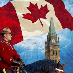 Oh Canada 23"x43" ファブリックパネル、Glorious and Free DP23992-46 by Northcott、RCMP キルトブランケット ベッド 壁掛け 馬
