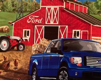 Ford F150 Truck Fabric Panel 44" x 36", RARE Blue Truck Fabric Panel, Sykel Fabrics