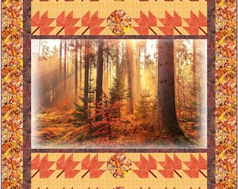 Quilt Kit Fall Forest 56"x70", Hoffman Fabrics, Fall Leaves Autumn Gift Quilt Wall Hanging Lap Queen