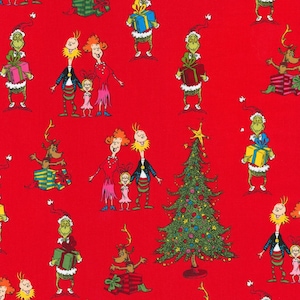 Grinch Fabric 1/2 Yard, ADE151843 by Robert Kaufman, Quilt Wall Hanging Placemats Table Runner Blanket Bag Gift