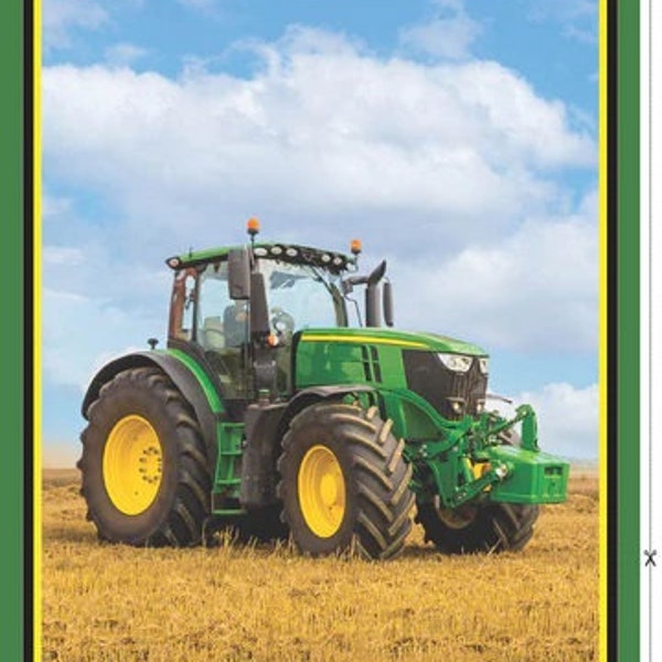 John Deere Tractor Fabric Panel 30"x43", Green Tractor, Farm Tractor Bed Quilt Wall Hanging