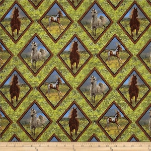 Horses Fabric 1/2 Yard, Camden Yard 15082 Wild Wings by Springs, Horse Quilt Gift Bed Wall Hanging Placemats Runner