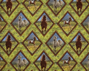 Horses Fabric 1/2 Yard, Camden Yard 15082 Wild Wings by Springs, Horse Quilt Gift Bed Wall Hanging Placemats Runner